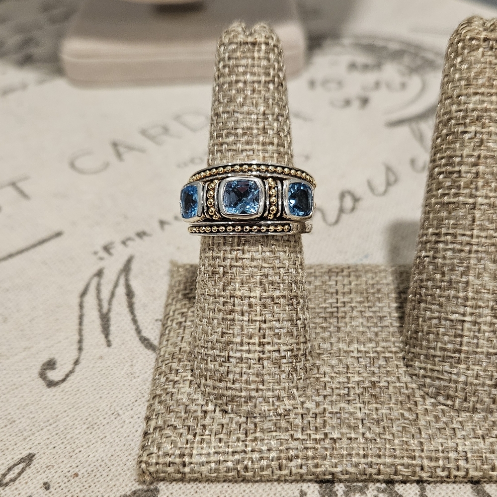 LAGOS Rittenhouse Three Stone blue topaz sterling and 18k ring trio